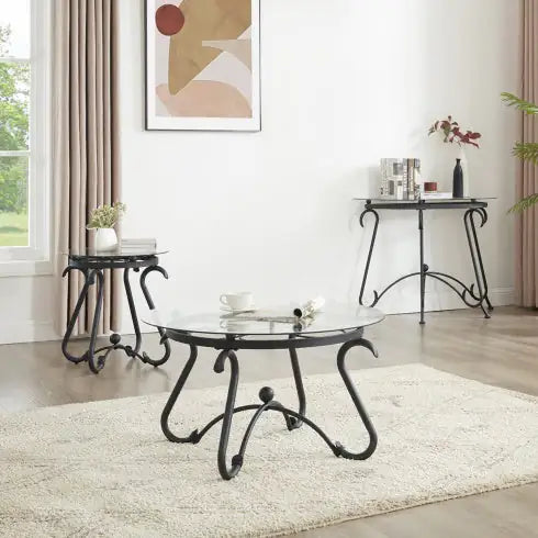 2 Piece Tempered Glass Surface Coffee Table Set