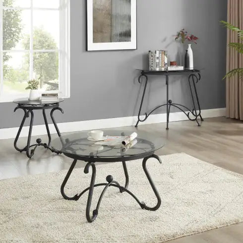 2 Piece Tempered Glass Surface Coffee Table Set