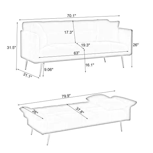 Futon Sofa Bed, Convertible Double Sofa Bed With Folding Armrests