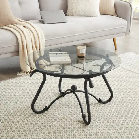2 Piece Tempered Glass Surface Coffee Table Set