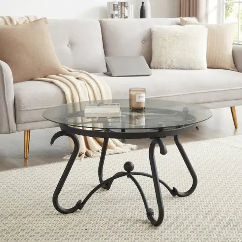 2 Piece Tempered Glass Surface Coffee Table Set