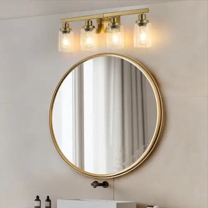Gold 4 Lamp Vanity Light With Clear Glass Shade